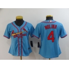 Women Nike St.Louis Cardinals #4 Yadier Molina Blue Alternate Stitched Baseball Jersey