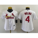 Women's St Louis Cardinals #4 Yadier Molina White Stitched MLB Cool Base Nike Jersey