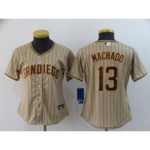 Women's Padres #13 Manny Machado Brown Strip 2020 Baseball Cool Base Jersey