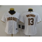 Women's Padres #13 Manny Machado White Strip 2020 Baseball Cool Base Jersey