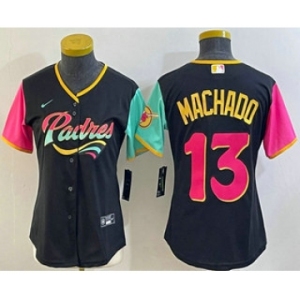 Women's San Diego Padres #13 Manny Machado Black 2022 City Connect Cool Base Stitched Jersey