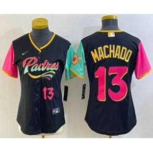 Women's San Diego Padres #13 Manny Machado Black Number 2022 City Connect Cool Base Stitched Jersey