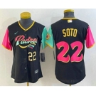 Women's San Diego Padres #22 Juan Soto Number Black 2022 City Connect Cool Base Stitched Jersey1