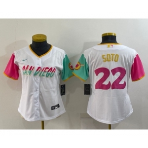 Women's San Diego Padres #22 Juan Soto White 2022 City Connect Cool Base Stitched Jersey