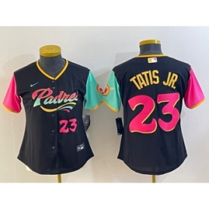 Women's San Diego Padres #23 Fernando Tatis Jr Black Number 2022 City Connect Cool Base Stitched Jersey
