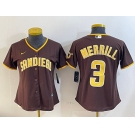 Women's San Diego Padres #3 Jackson Merrill Brown Stitched Baseball Jersey