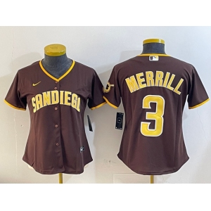Women's San Diego Padres #3 Jackson Merrill Brown Stitched Baseball Jersey