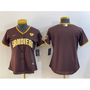 Women's San Diego Padres Blank Brown With PS Patch Cool Base Stitched Jersey