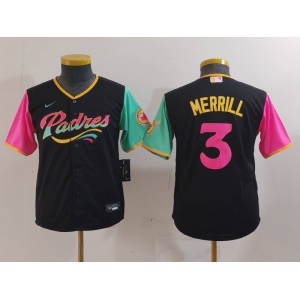 Youth San Diego Padres #3 Jackson Merrill Black Fashion Baseball Jersey