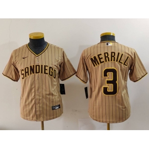 Youth San Diego Padres #3 Jackson Merrill Tan 2023 Cool Base Stitched Jersey