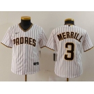 Youth San Diego Padres #3 Jackson Merrill White 2023 Cool Base Stitched Jersey