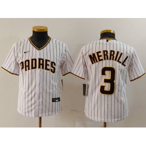 Youth San Diego Padres #3 Jackson Merrill White 2023 Cool Base Stitched Jersey