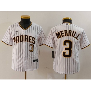 Youth San Diego Padres #3 Jackson Merrill White 2023 Cool Base Stitched Jerseys