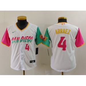 Youth San Diego Padres #4 Luis Arraez Number White 2023 City Connect Cool Base Stitched Jersey
