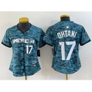 Women's Los Angeles Angels #17 Shohei Ohtani Number Teal 2023 All Star Cool Base Stitched Jersey