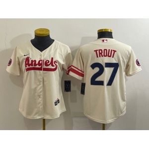 Women's Los Angeles Angels #27 Mike Trout Cream 2022 City Connect Cool Base Stitched Jersey