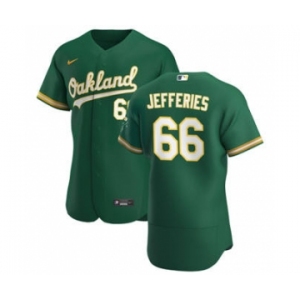 Men's Nike Oakland Athletics #66 Daulton Jefferies Kelly Green Alternate 2020 Authentic Player Baseball Jersey