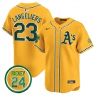 Men's Oakland Athletics #23 Shea Langeliers Yellow 2024 Limited With Rickey Henderson Patch Stitched Jersey