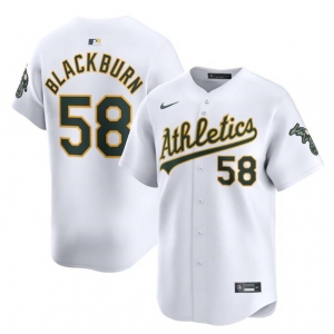 Men's Oakland Athletics #58 Paul Blackburn White Home Limited Stitched Jersey