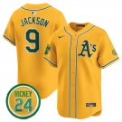 Men's Oakland Athletics #9 Reggie Jackson Yellow 2024 Limited With Rickey Henderson Patch Stitched Jersey