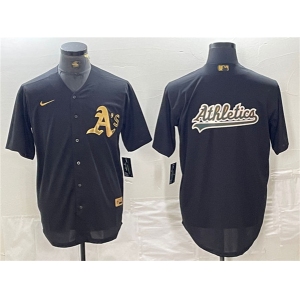 Men's Oakland Athletics Black Gold Team Big Logo Cool Base Stitched Baseball Jerseys