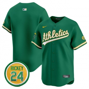Men's Oakland Athletics Blank Green 2024 Limited With Rickey Henderson Patch Stitched Jersey