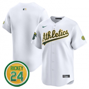 Men's Oakland Athletics Blank White 2024 Home Limited With Rickey Henderson Patch Stitched Jersey