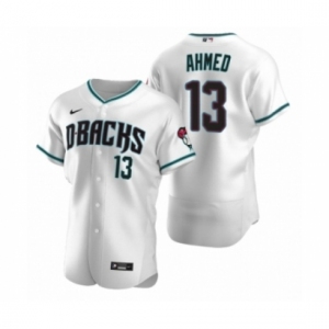 Men's Arizona Diamondbacks #13 Nick Ahmed Nike White Teal Authentic 2020 Alternate Jersey