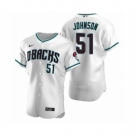 Men's Arizona Diamondbacks #51 Randy Johnson Nike White Teal Authentic 2020 Alternate Jersey