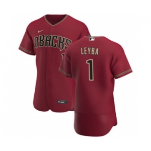 Men's Nike Arizona Diamondbacks #1 Domingo Leyba Crimson Authentic Alternate Team Baseball Jersey
