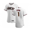 Men's Nike Arizona Diamondbacks #1 Domingo Leyba White Crimson Authentic Home Team Baseball Jersey