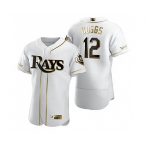 Men's Nike Tampa Bay Rays #12 Wade Boggs White 2020 Authentic Golden Edition Baseball Jersey