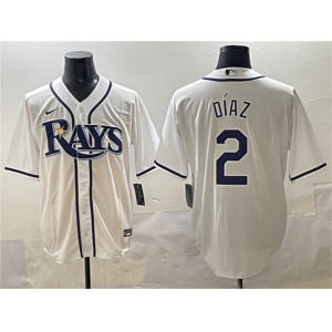 Men's Tampa Bay Rays #2 Yandy Díaz White Cool Base Stitched Baseball Jersey