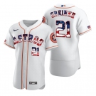 Houston Astros #21 Zack Greinke Men's Nike White Fluttering USA Flag Limited Edition Authentic MLB Jersey