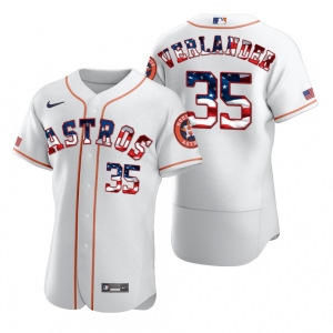 Houston Astros #35 Justin Verlander Men's Nike White Fluttering USA Flag Limited Edition Authentic MLB Jersey