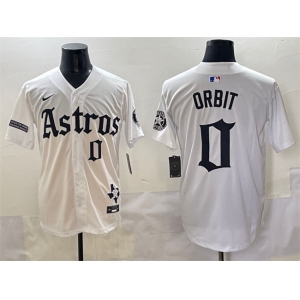 Men's Houston Astros #0 Orbit White Gothic 'Houston Born Barrio Raised' Limited Stitched Baseball Jersey