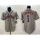 Men's Houston Astros #1 Carlos Correa Gray Cool Base Stitched Jersey