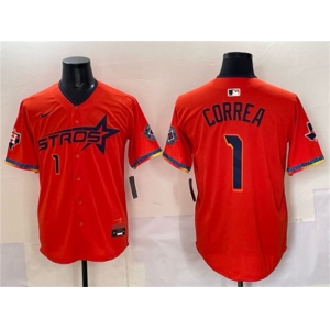 Men's Houston Astros #1 Carlos Correa Orange 2025 City Connect With Texas Patch Limited Stitched Baseball Jersey