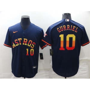 Men's Houston Astros #10 Yuli Gurriel Number Navy Blue Rainbow Stitched MLB Cool Base Nike Jersey