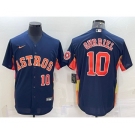 Men's Houston Astros #10 Yuli Gurriel Number Navy Blue With Patch Stitched MLB Cool Base Nike Jersey