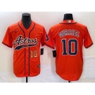 Men's Houston Astros #10 Yuli Gurriel Number Orange With Patch Cool Base Stitched Baseball Jersey