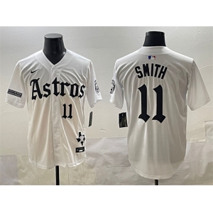Men's Houston Astros #11 Cam Smith White Gothic 'Houston Born Barrio Raised' Limited Stitched Baseball Jersey