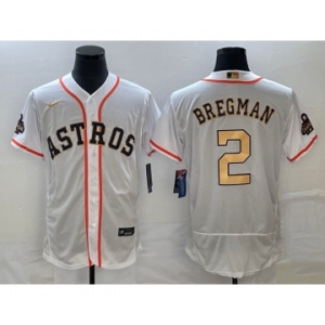 Men's Houston Astros #2 Alex Bregman 2023 White Gold World Serise Champions Patch Flex Base Stitched Jersey