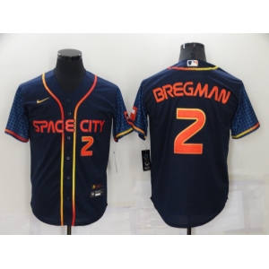 Men's Houston Astros #2 Alex Bregman Number 2022 Navy Blue City Connect Game Stitched Jersey