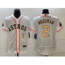 Men's Houston Astros #2 Alex Bregman Number 2023 White Gold World Serise Champions Patch Flex Base Stitched Jersey2