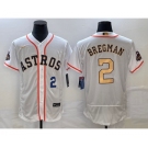 Men's Houston Astros #2 Alex Bregman Number 2023 White Gold World Serise Champions Patch Flex Base Stitched Jersey