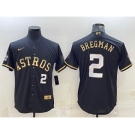 Men's Houston Astros #2 Alex Bregman Number Black Gold 2022 World Series Stitched Baseball Jersey