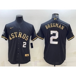 Men's Houston Astros #2 Alex Bregman Number Black Gold 2022 World Series Stitched Baseball Jersey