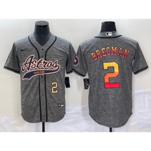 Men's Houston Astros #2 Alex Bregman Number Grey Gridiron Cool Base Stitched Baseball Jersey