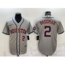 Men's Houston Astros #2 Alex Bregman Number Grey With Patch Stitched MLB Cool Base Nike Jersey